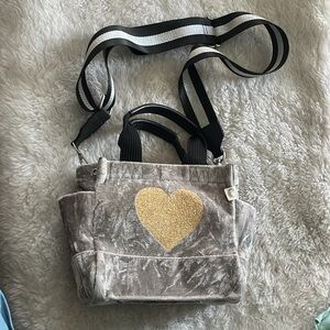 Koala Kanvas Mini Luxe North South: Grey Crushed Velvet with gold glitter heart